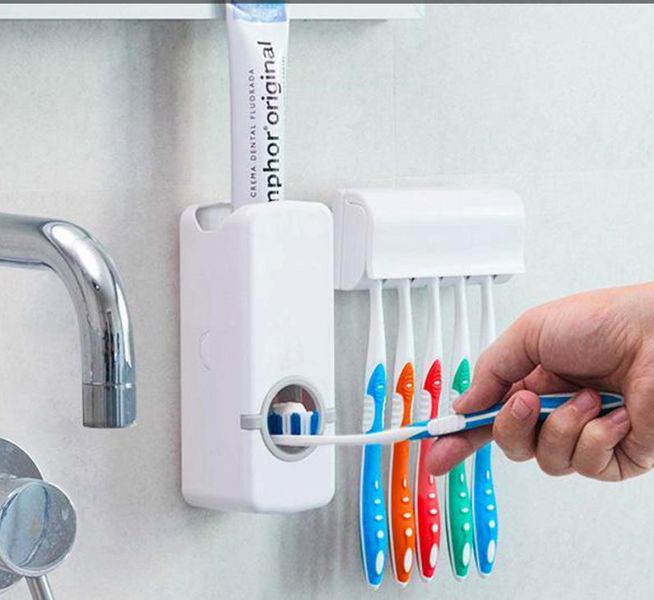 Дозатор автоматичної зубної пасти Toothpaste Dispenser з тримачем зубних щіток Toothbrush holder 9121121 фото